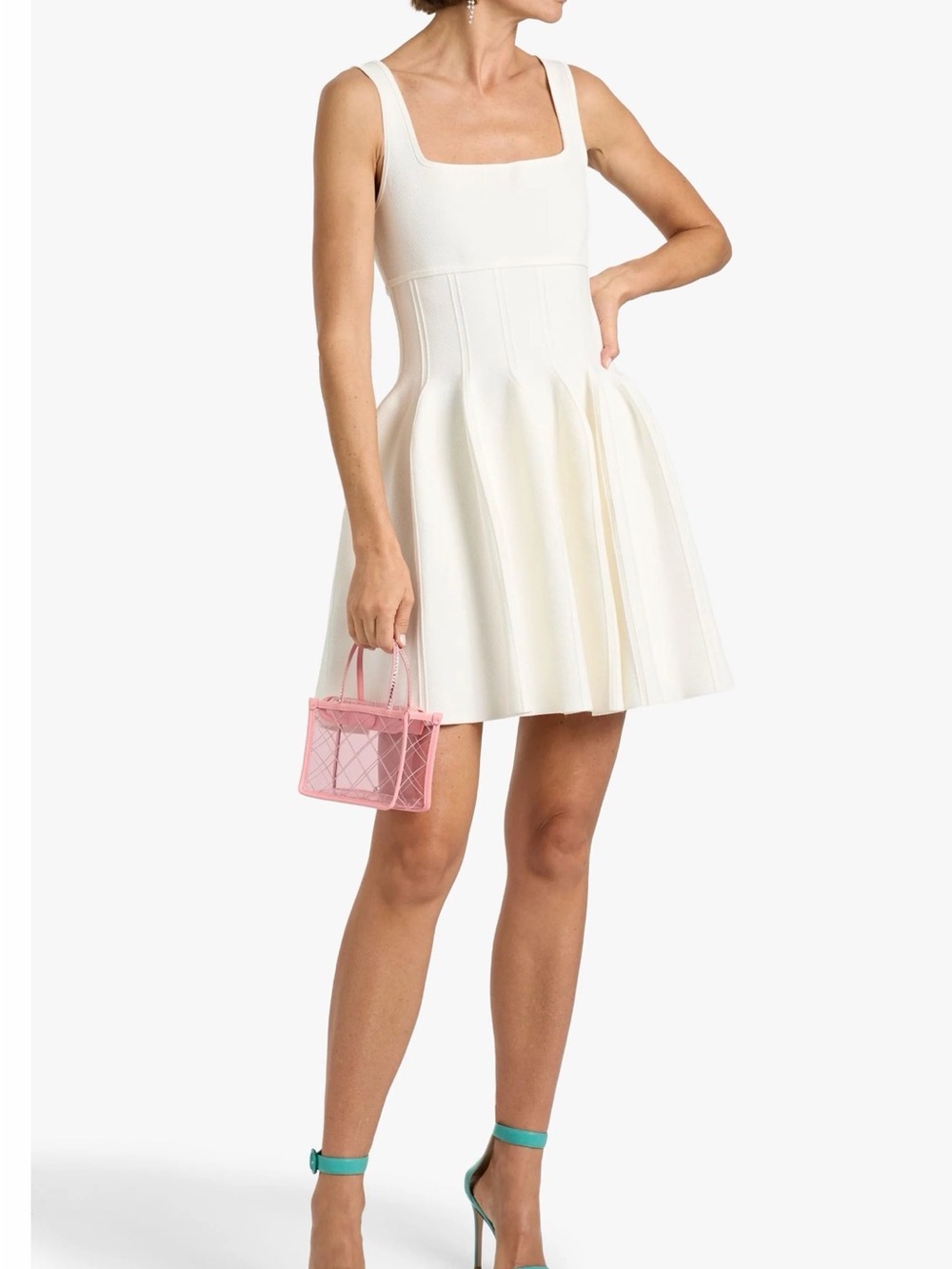 Simkhai Square-Neck Ivory Fit-and-Flare Dress Small